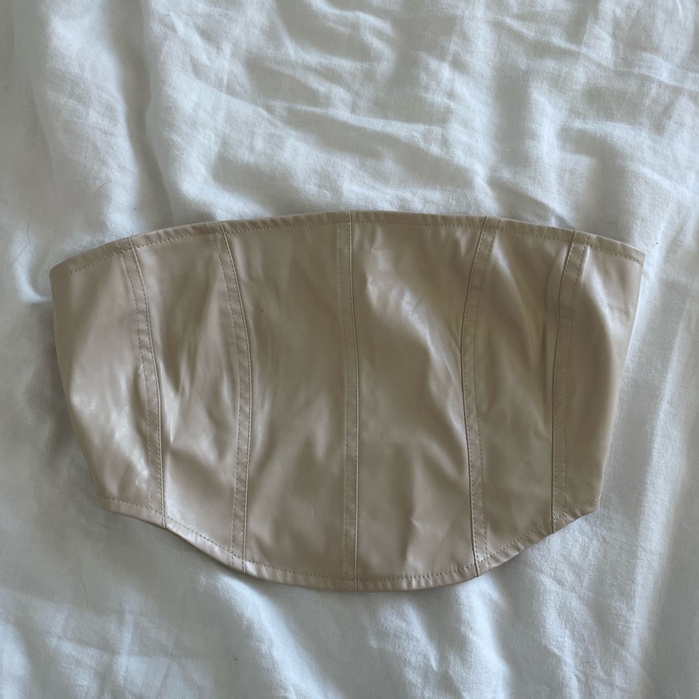 Boohoo tan leather crop top